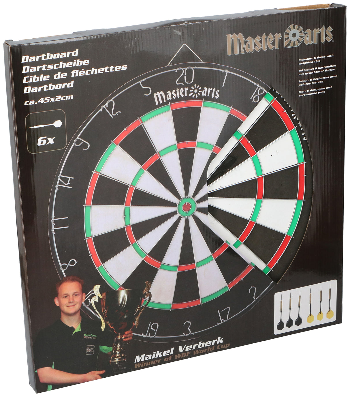 MasterArts Dartbord Set – Dartbord 45 cm – met 6 Dartpijlen