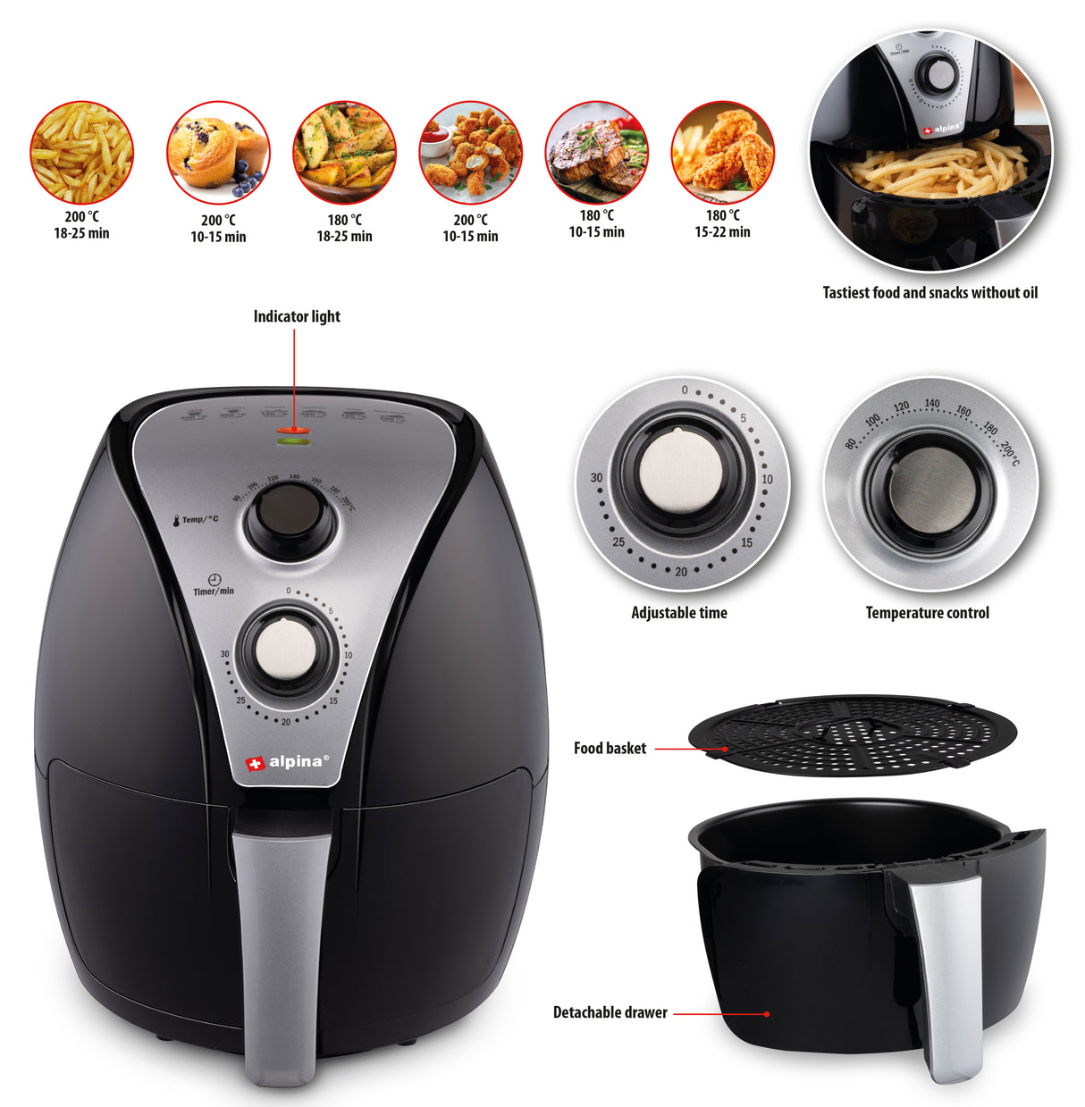 alpina Airfryer XL, 3,2L Zwart - maximondo