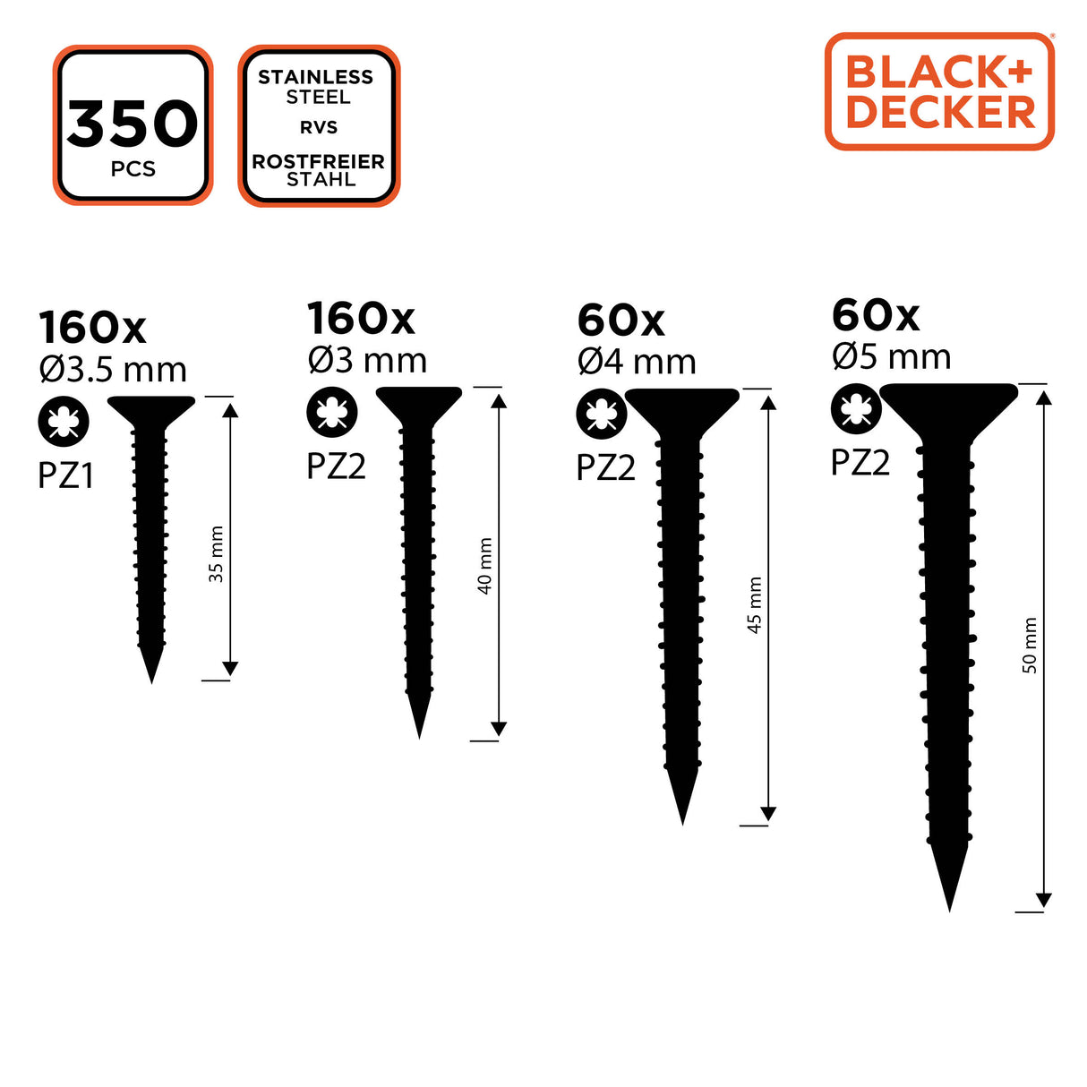 BLACK+DECKER Schroevenset 350 Stuks - maximondo
