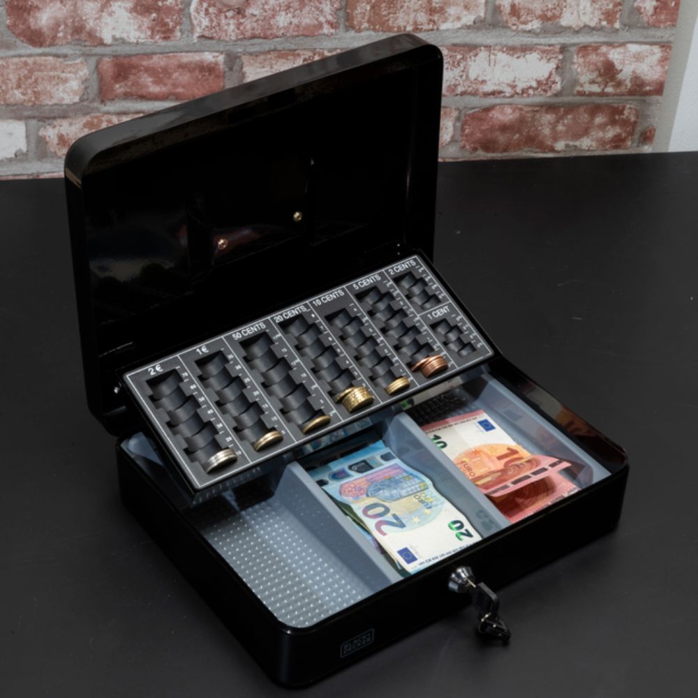 BLACK+DECKER geldkist met muntsorteerder en sleutel 30,5cm - maximondo