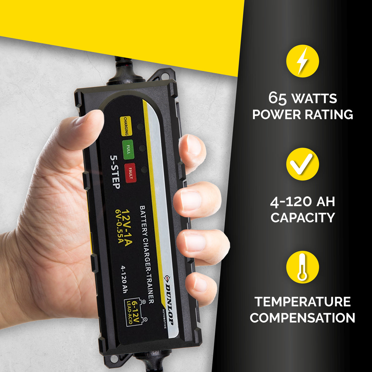 Dunlop Acculader LED 12V - Auto/Motor/Boot - maximondo