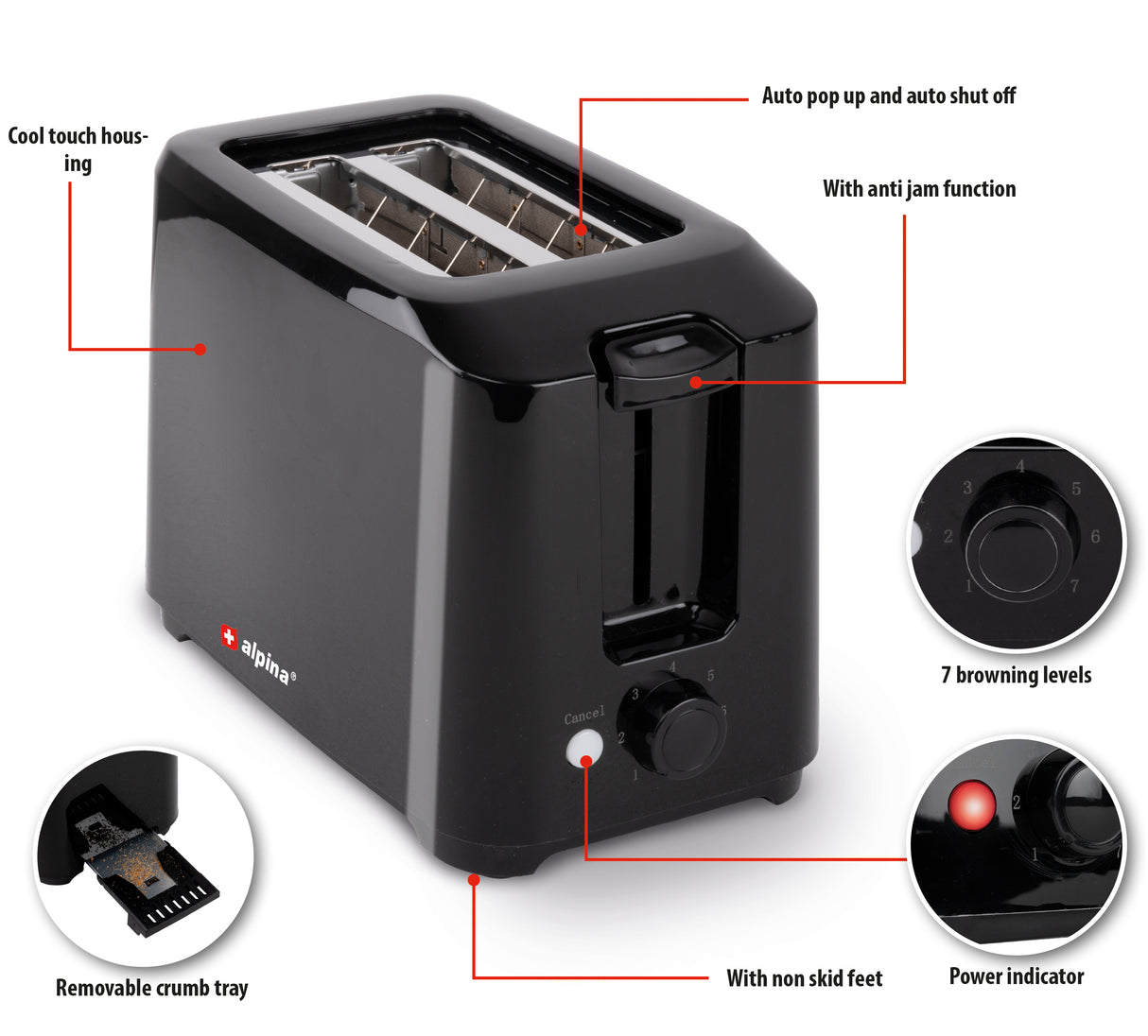 alpina Broodrooster 700W Zwart - maximondo