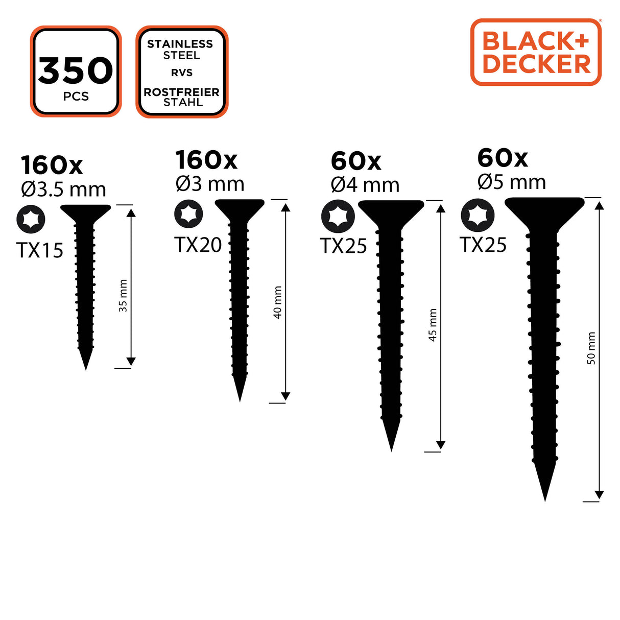 BLACK+DECKER Spaanplaatschroeven Set - maximondo