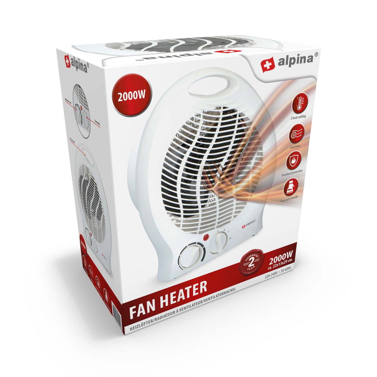 alpina Ventilatorkachel 2000W – 2 Warmtestanden