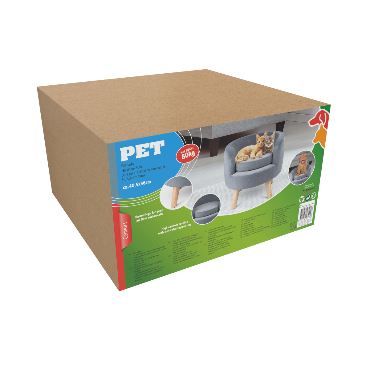 maxxpro Bed Huisdieren 80KG Zacht Grijs 40,5x36Cm - maximondo