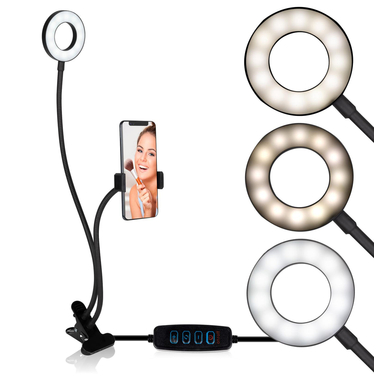 Selfie Studio Ringlamp met Klem 2 in-1 - maximondo