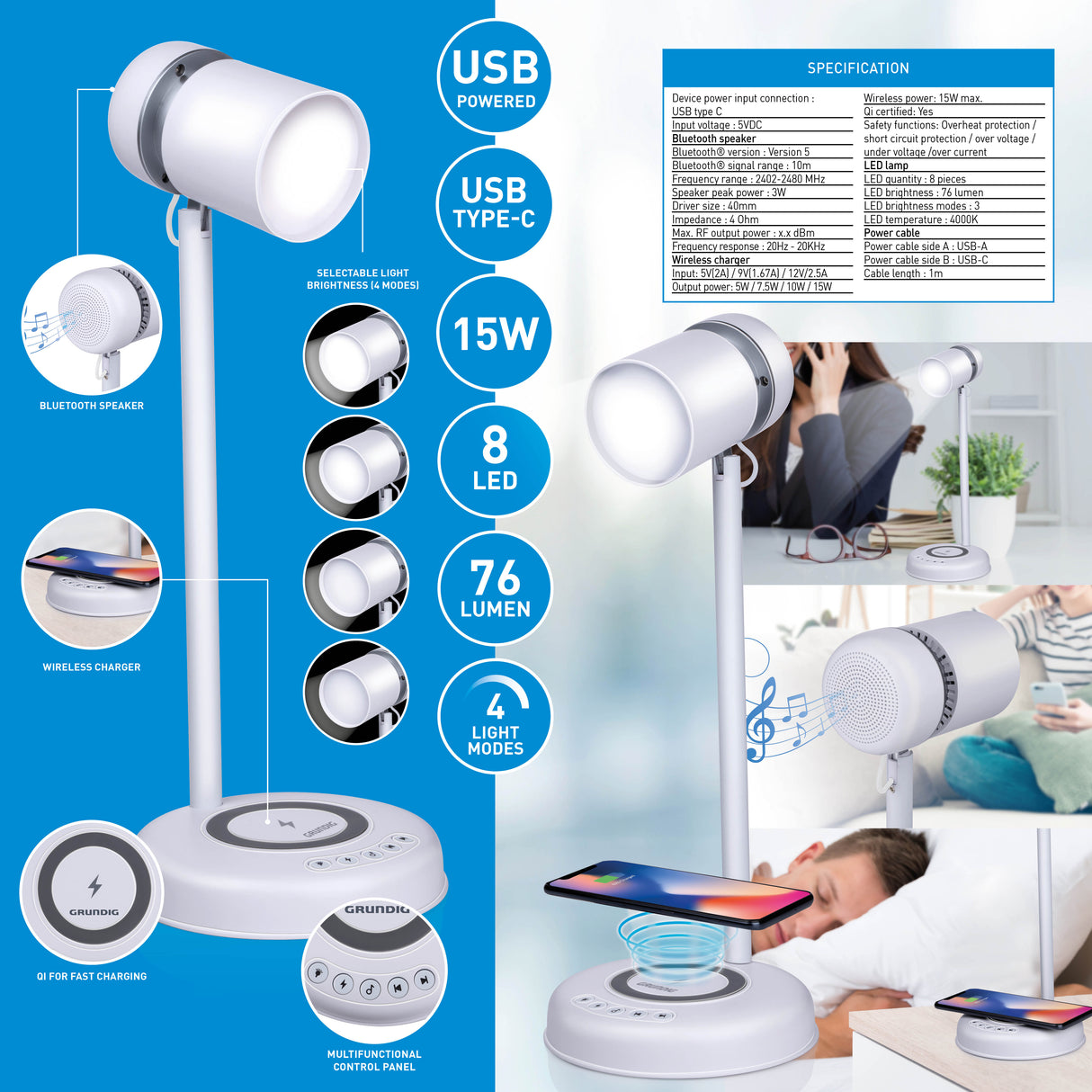 Lamp desk LED 3-in-1 Dim WHT - maximondo