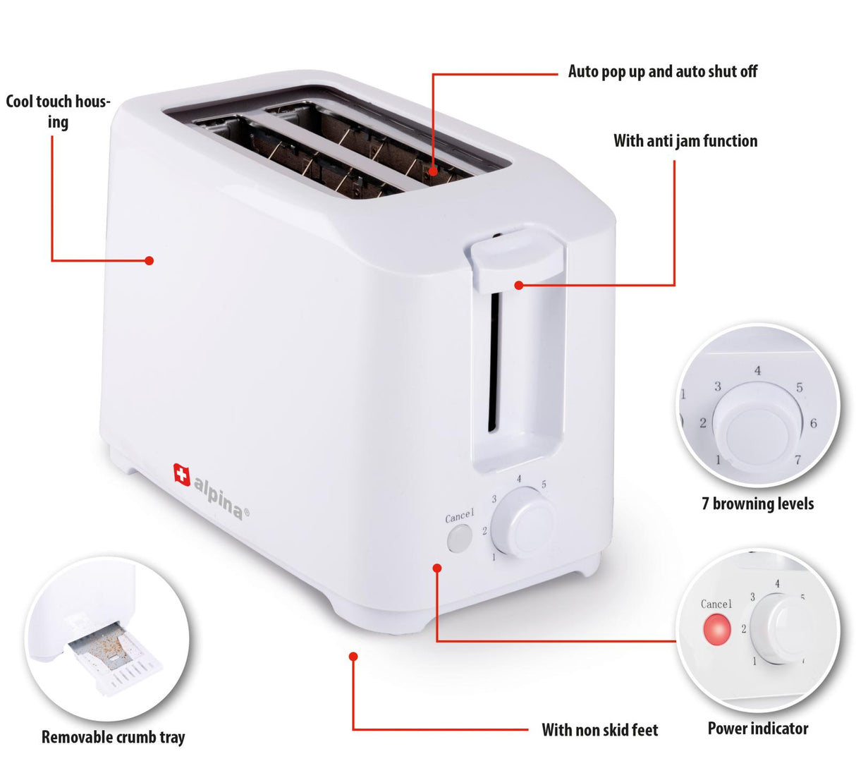 Toaster 700W white - maximondo