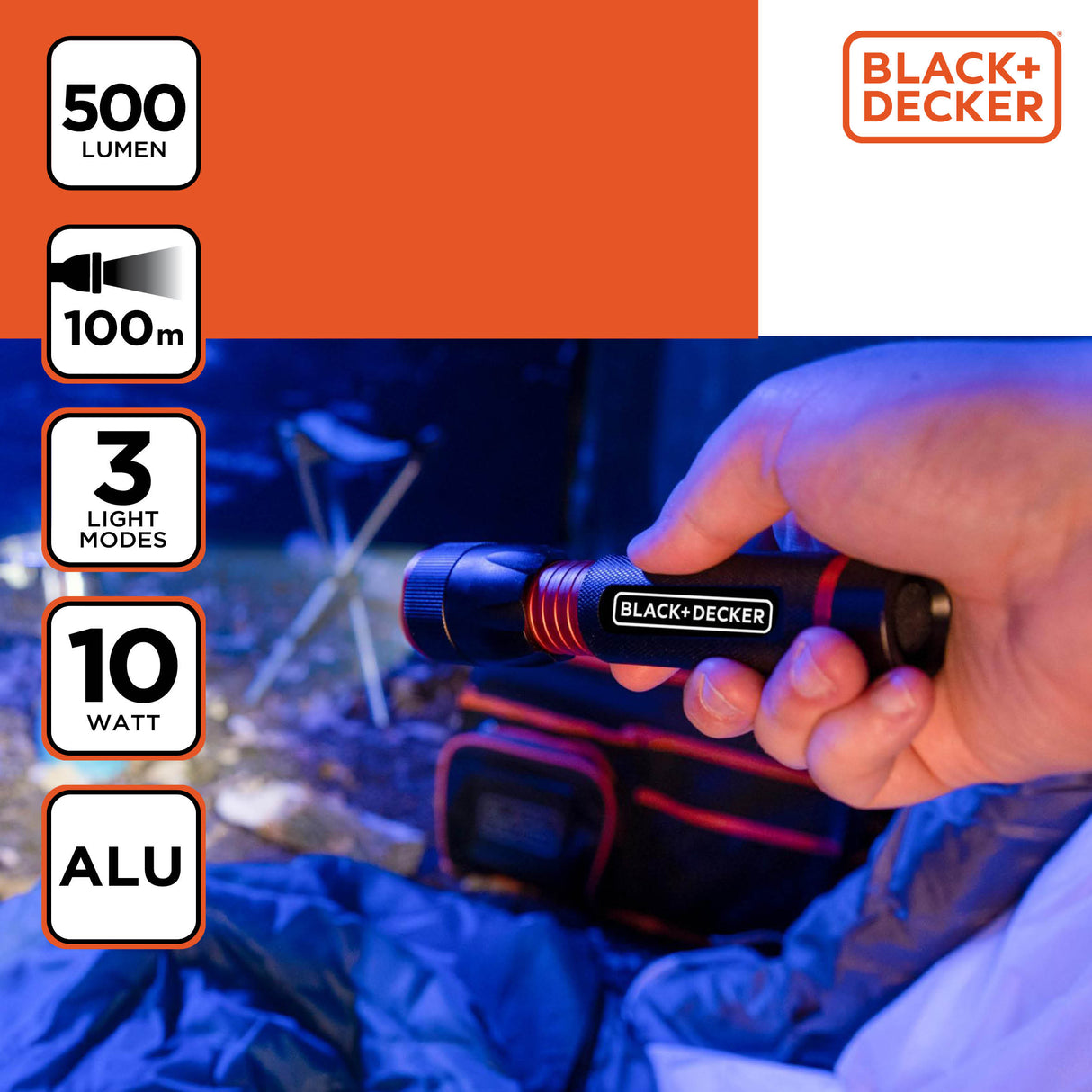 BLACK+DECKER LED Zaklamp 500Lm 10W - maximondo