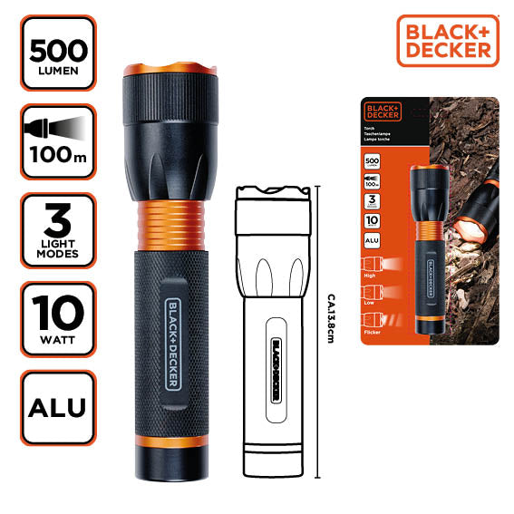 BLACK+DECKER LED Zaklamp 500Lm 10W - maximondo