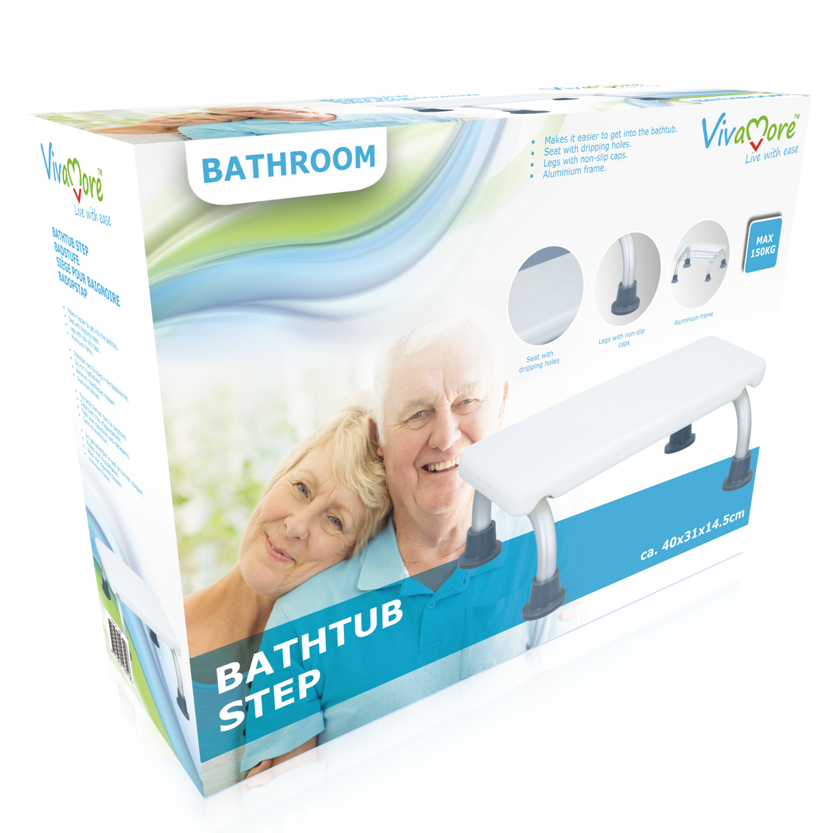Vivamore Badopstap - max 150 kg - 40 x 31 x 14,5 cm - Wit - maximondo