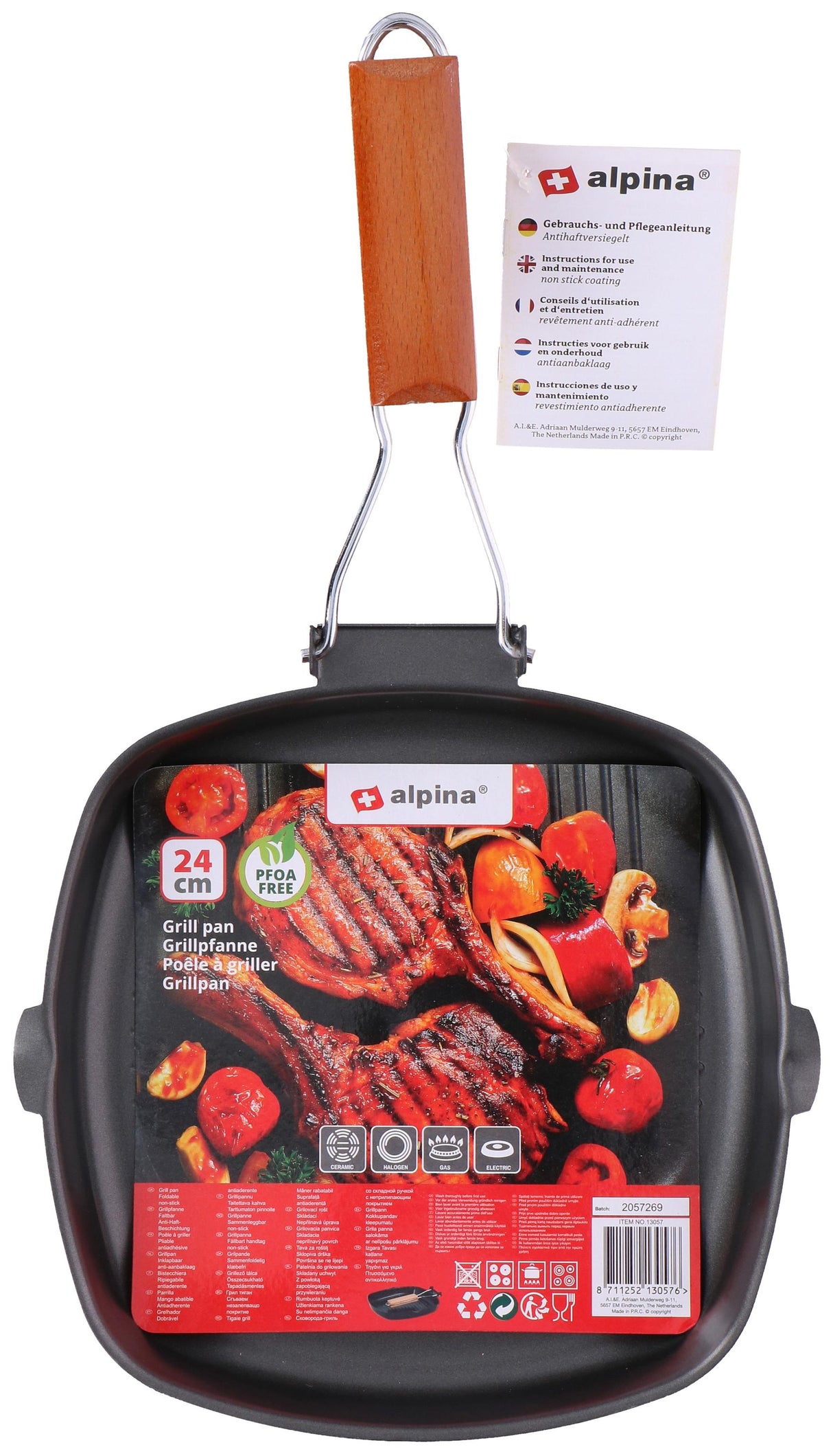 alpina grillpan - Inklapbaar - Anti-aanbaklaag -24x24cm - maximondo