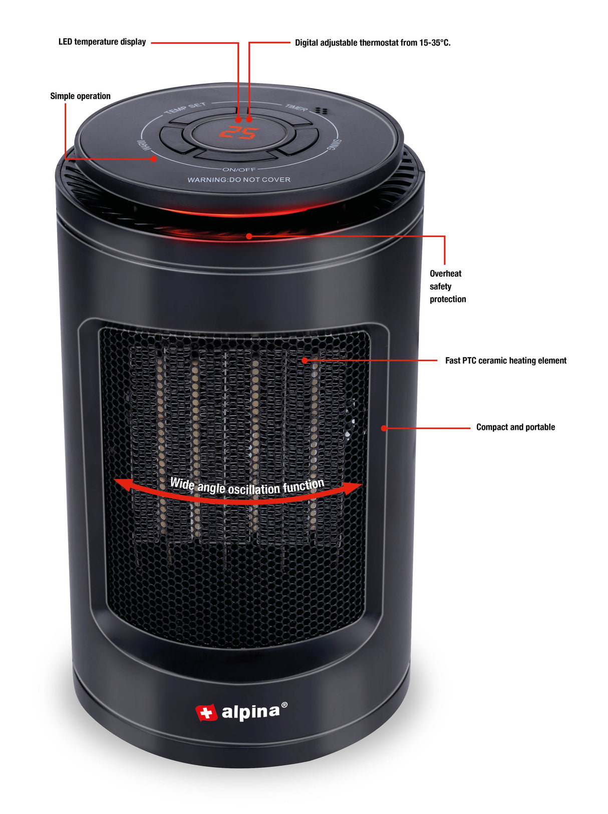 alpina Elektrische Kachel Heater, Timer - maximondo