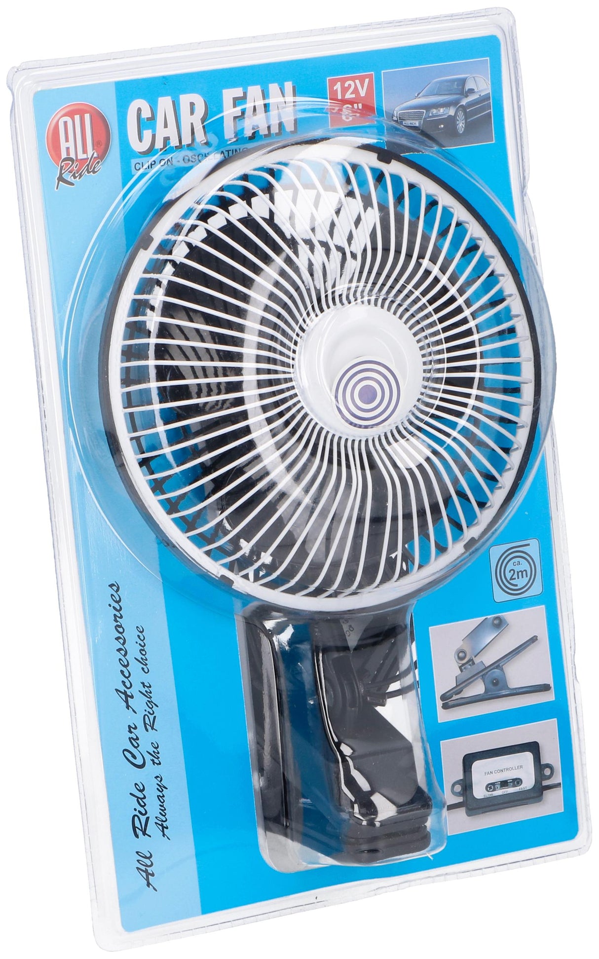 All Ride Autoventilator - 12 Volt - met Clip - Oscillerend - maximondo