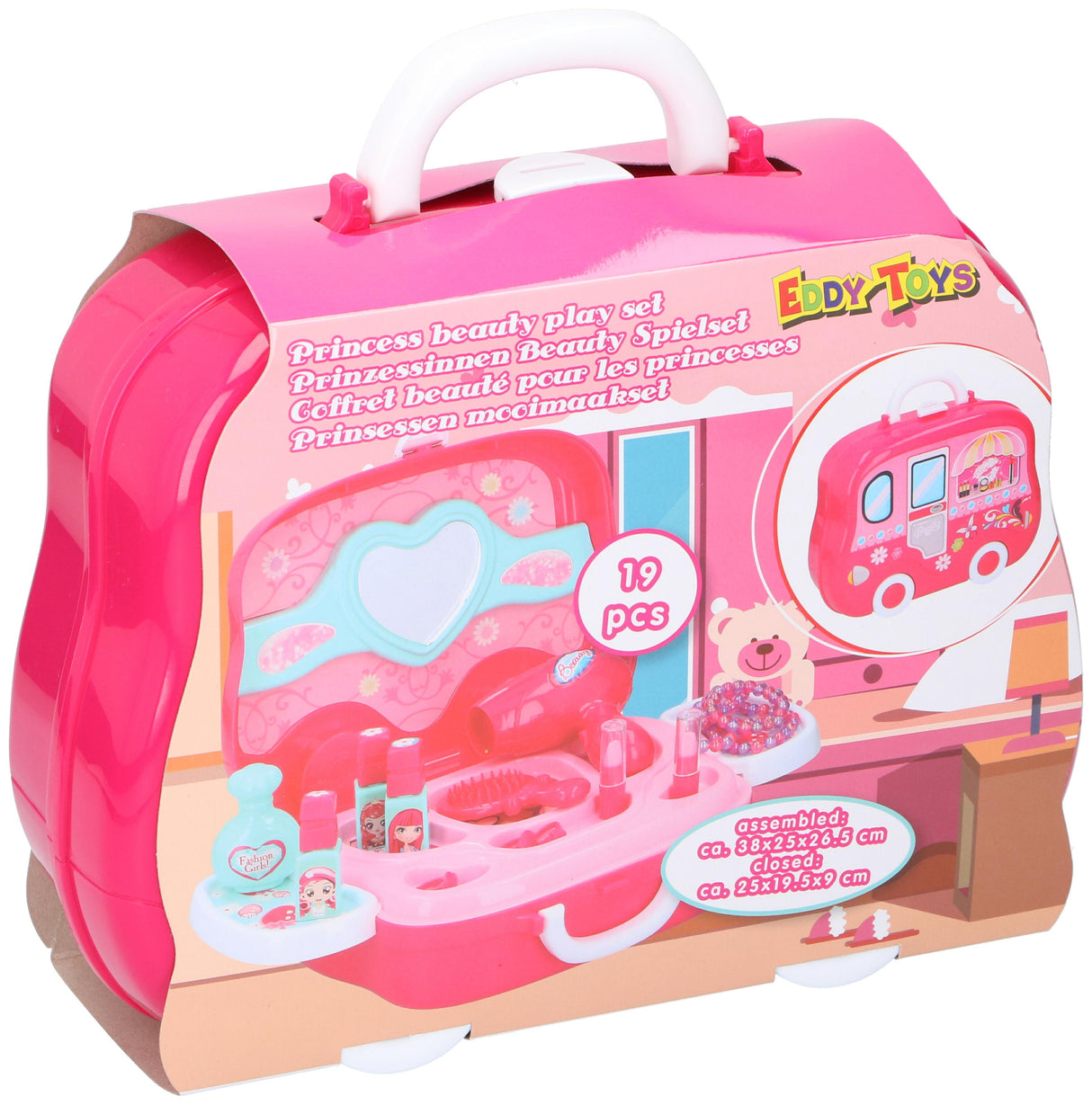 Eddy Toys Beautycase - prinsessen - 25 cm - roze - 19-delig - maximondo