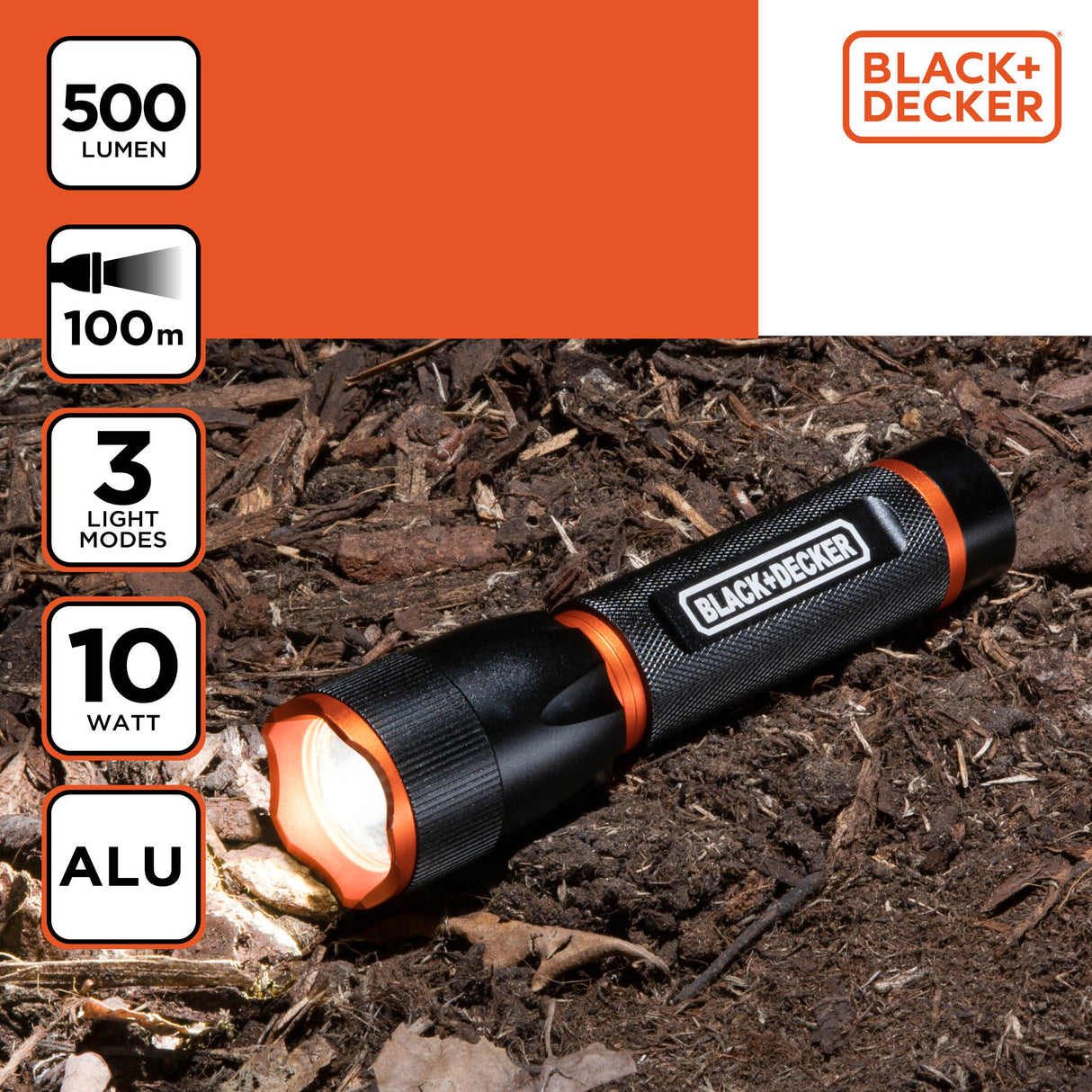 BLACK+DECKER LED Zaklamp 500Lm 10W - maximondo
