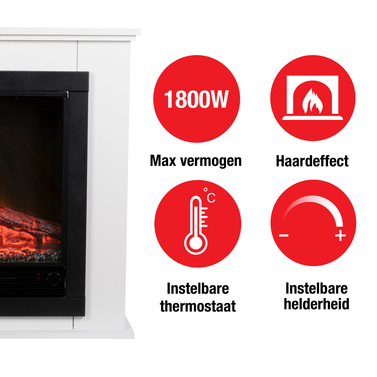 Classic Fire Lugano Sfeerhaard 1800W, Wit - maximondo