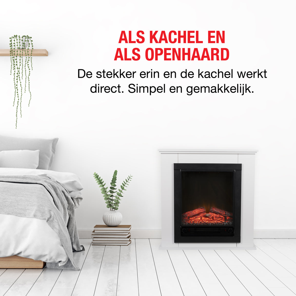 Classic Fire Lugano Sfeerhaard 1800W, Wit - maximondo