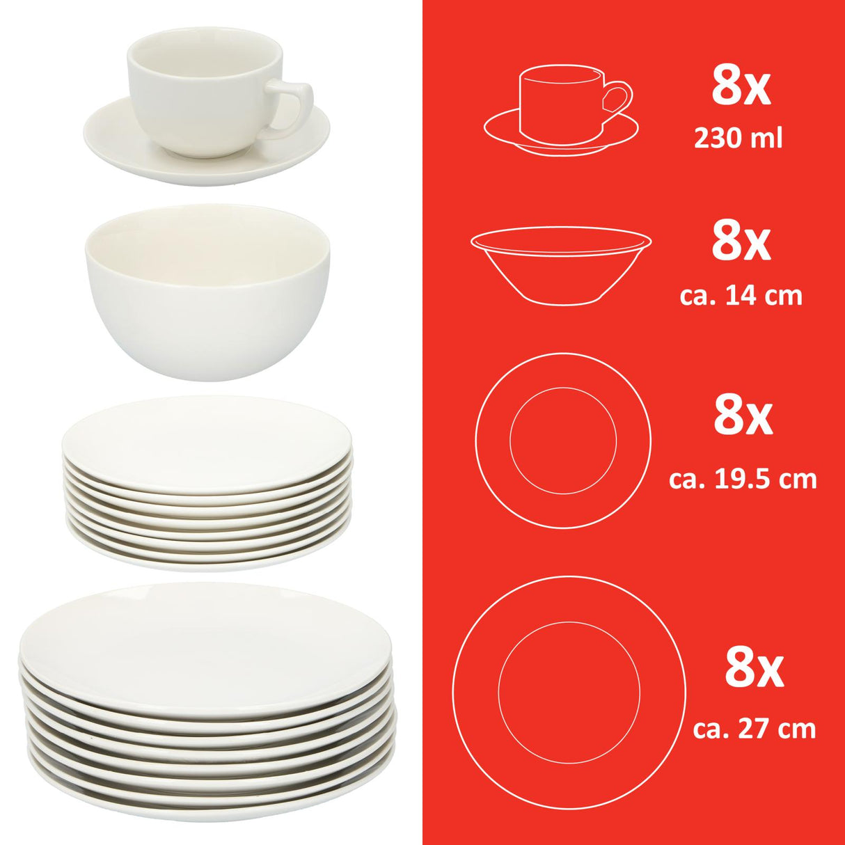 Serviesset 8 Persoons Wit - maximondo