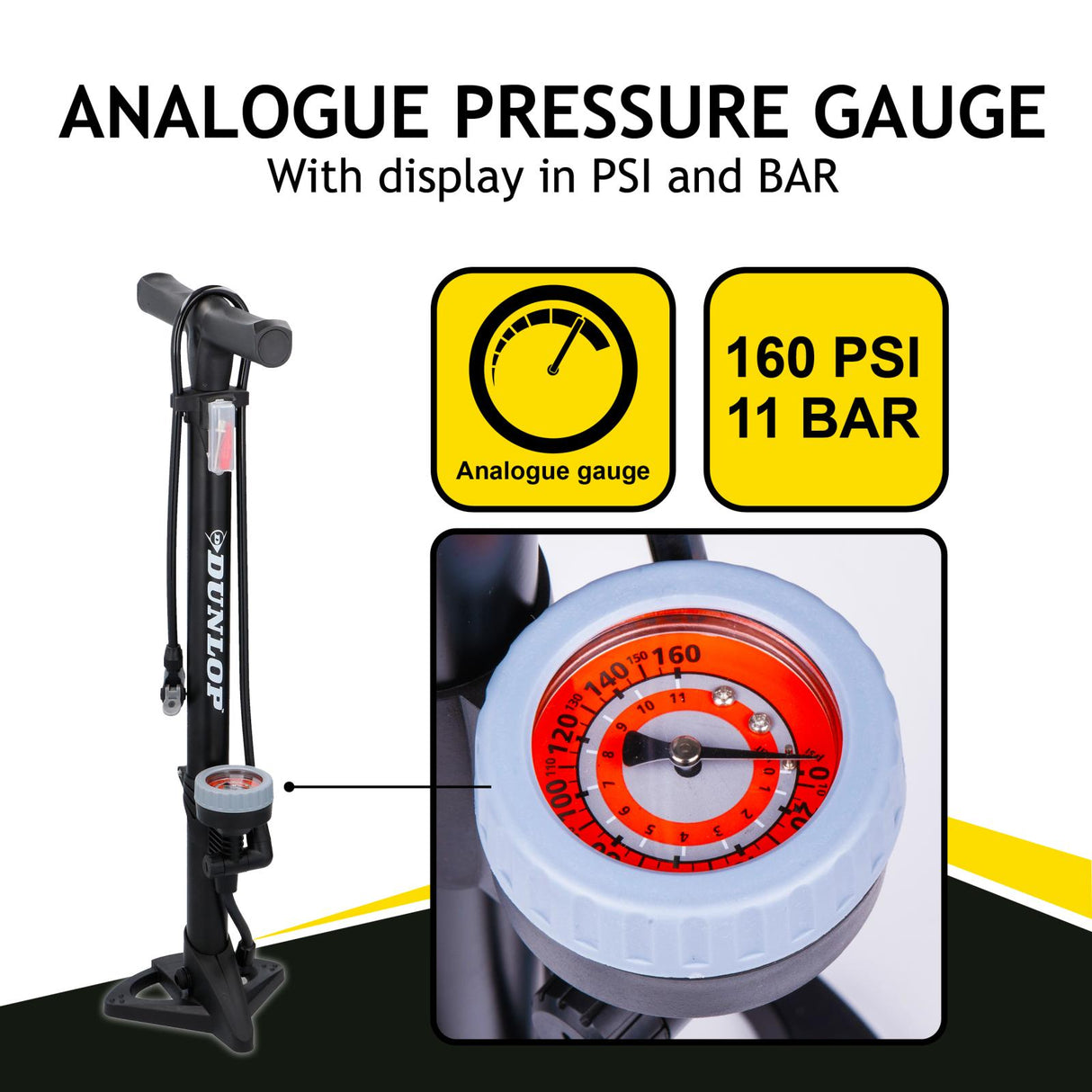 Fietspomp met Drukmeter 11Bar/160PSI - maximondo