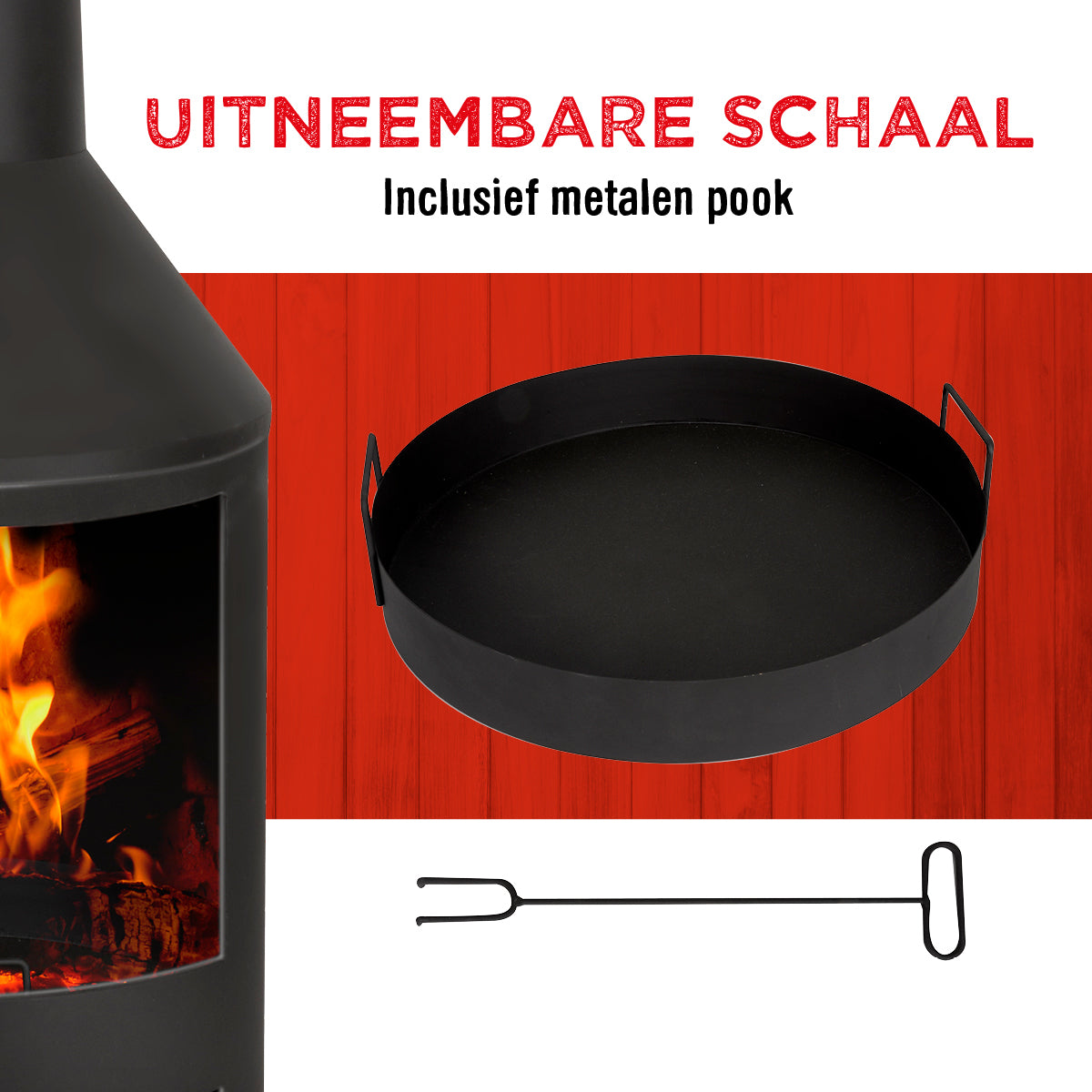 BBQ Collection buitenhaard met schoorsteen en houtopslag 134x44,5cm staal zwart - maximondo
