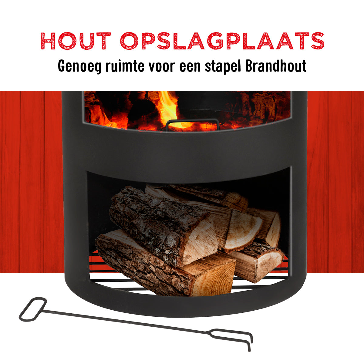 BBQ Collection buitenhaard met schoorsteen en houtopslag 134x44,5cm staal zwart - maximondo