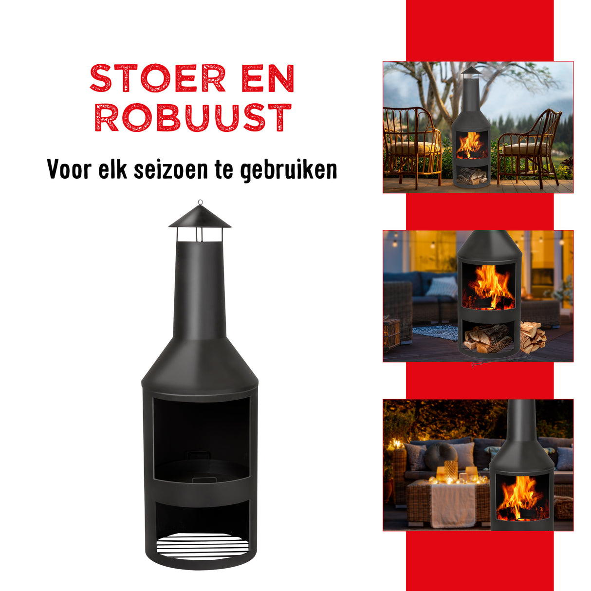 BBQ Collection buitenhaard met schoorsteen en houtopslag 134x44,5cm staal zwart - maximondo