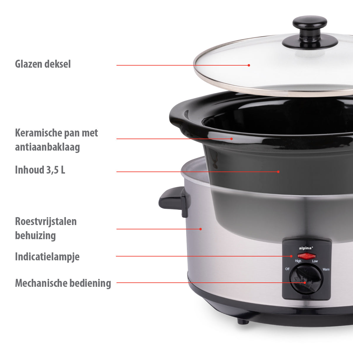 alpina Slowcooker 3.5L - RVS - maximondo