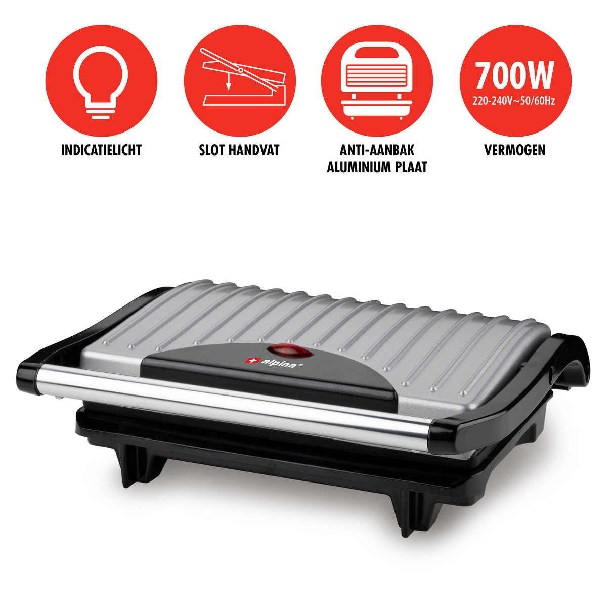 alpina Contactgrill voor Panini, Tosti, Hamburgers 700W - maximondo