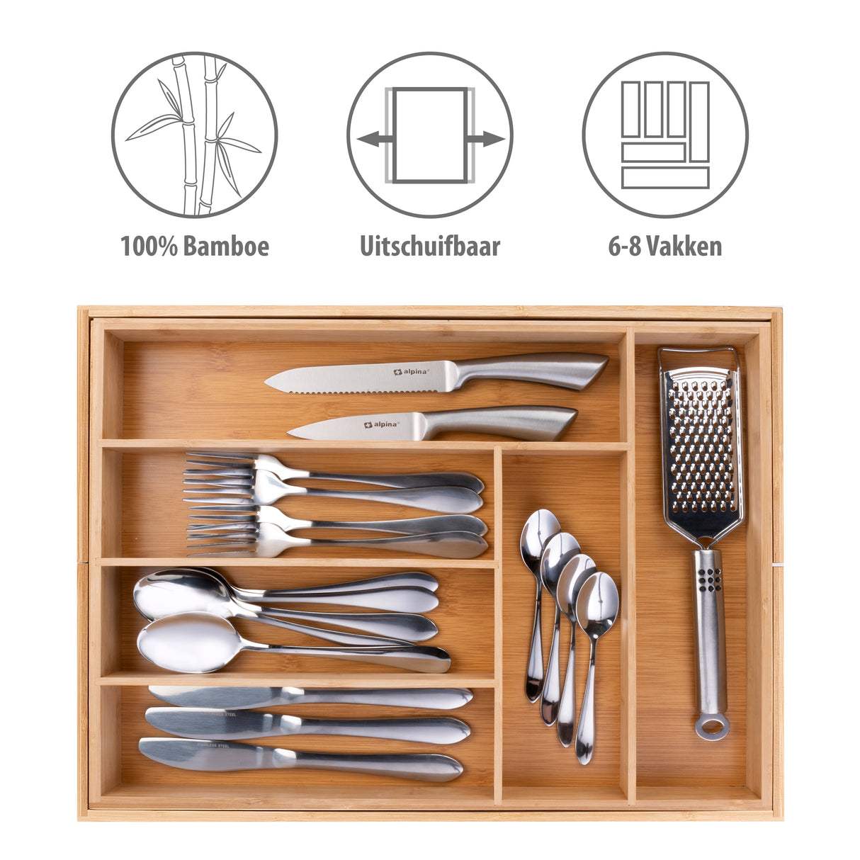 alpina Besteklade Organizer, Bamboe - maximondo