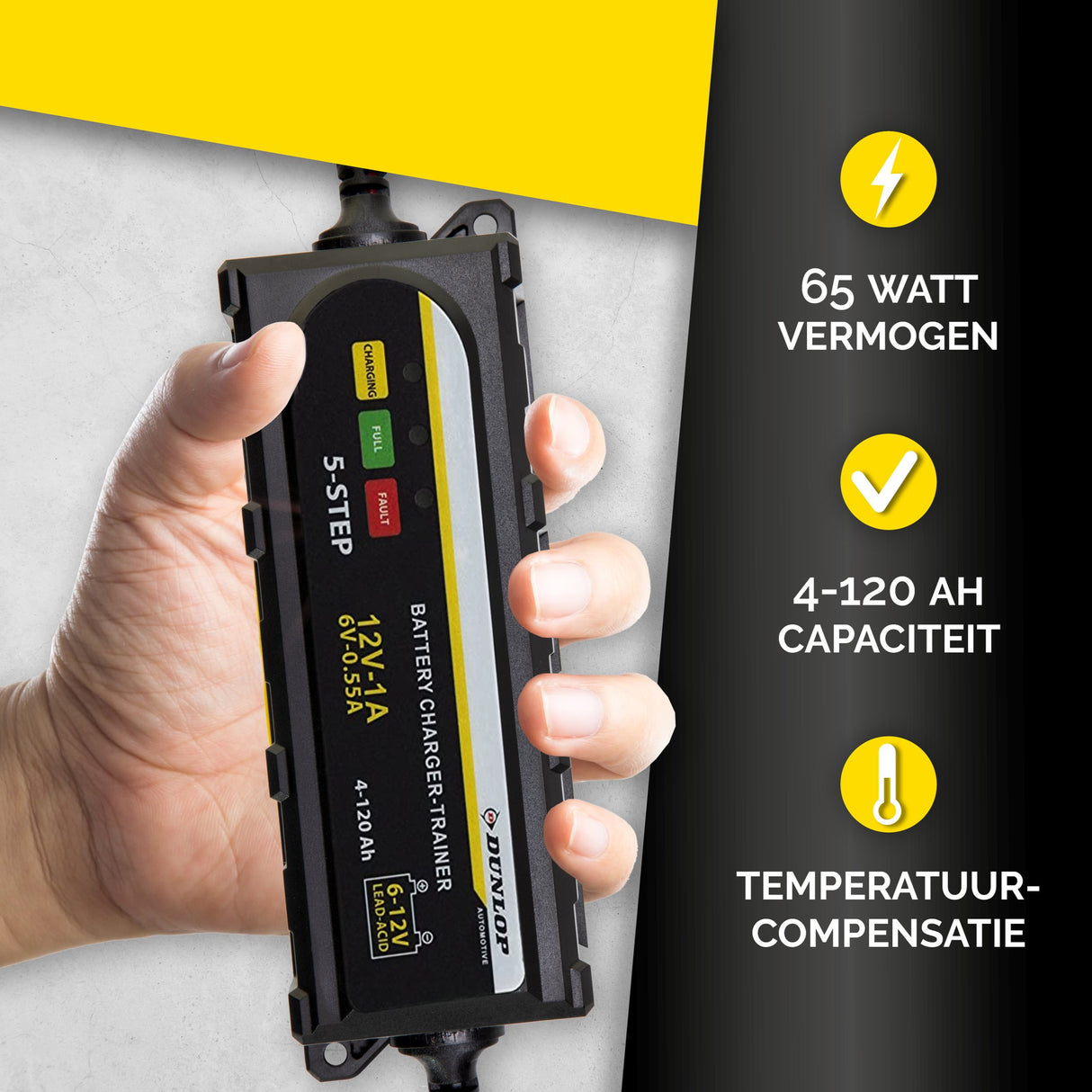 Dunlop Acculader LED 12V - Auto/Motor/Boot - maximondo