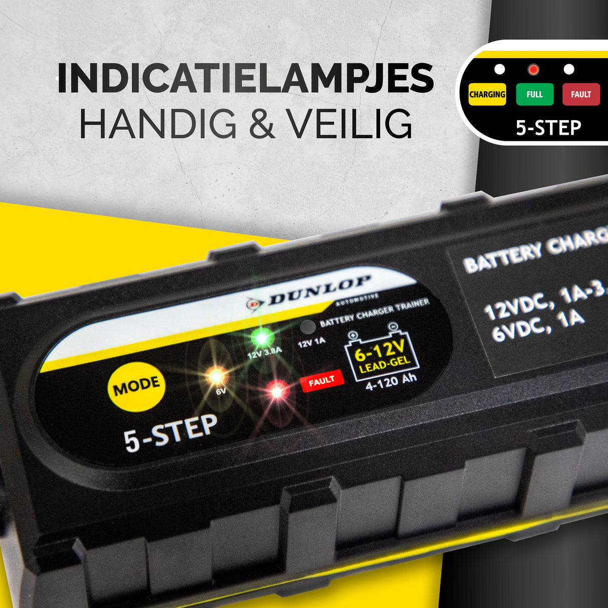 Dunlop Acculader LED 12V - Auto/Motor/Boot - maximondo
