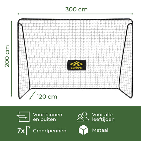 Umbro Voetbaldoel 300x120x205 cm - Zwart/Geel - maximondo