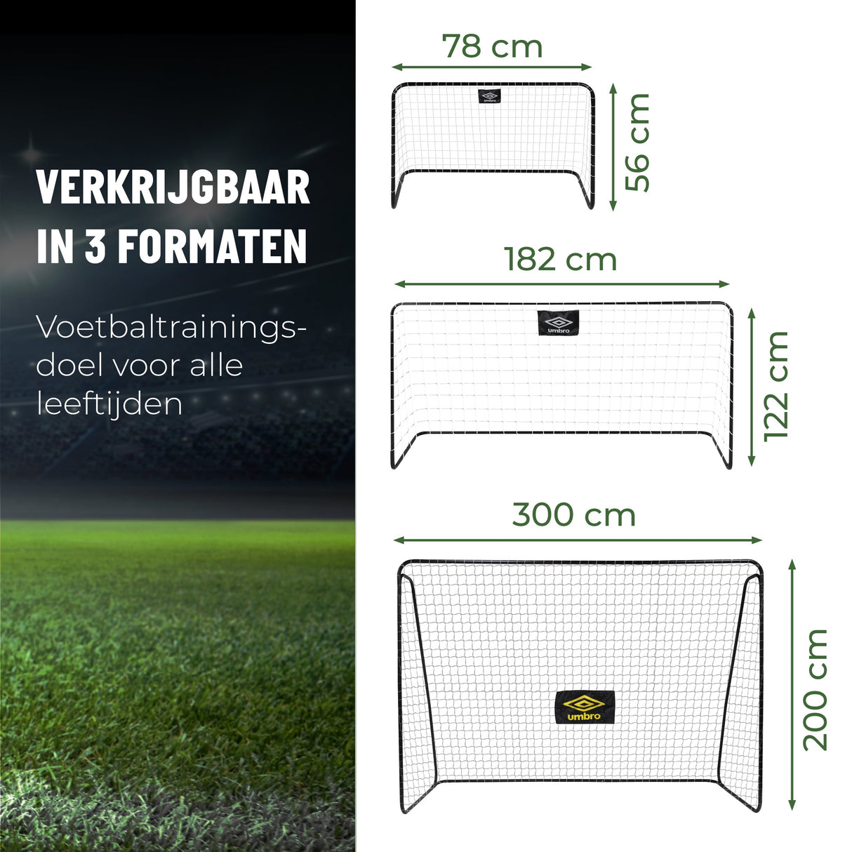 Umbro Voetbaldoel 300x120x205 cm - Zwart/Geel - maximondo