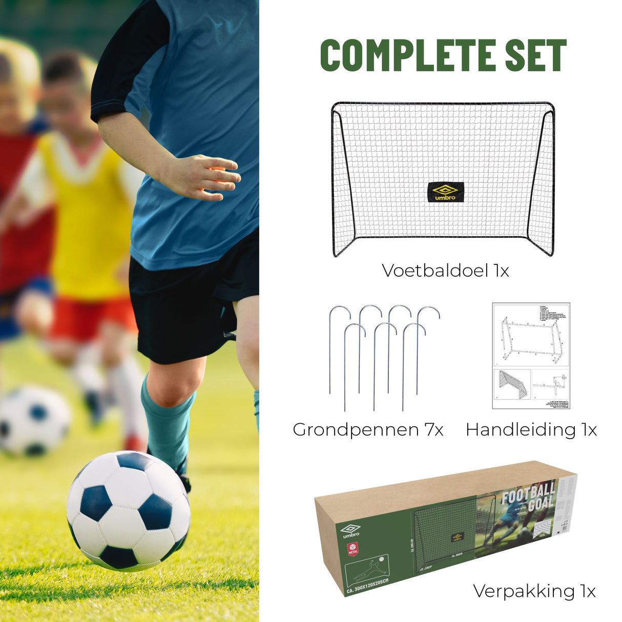 Umbro Voetbaldoel 300x120x205 cm - Zwart/Geel - maximondo