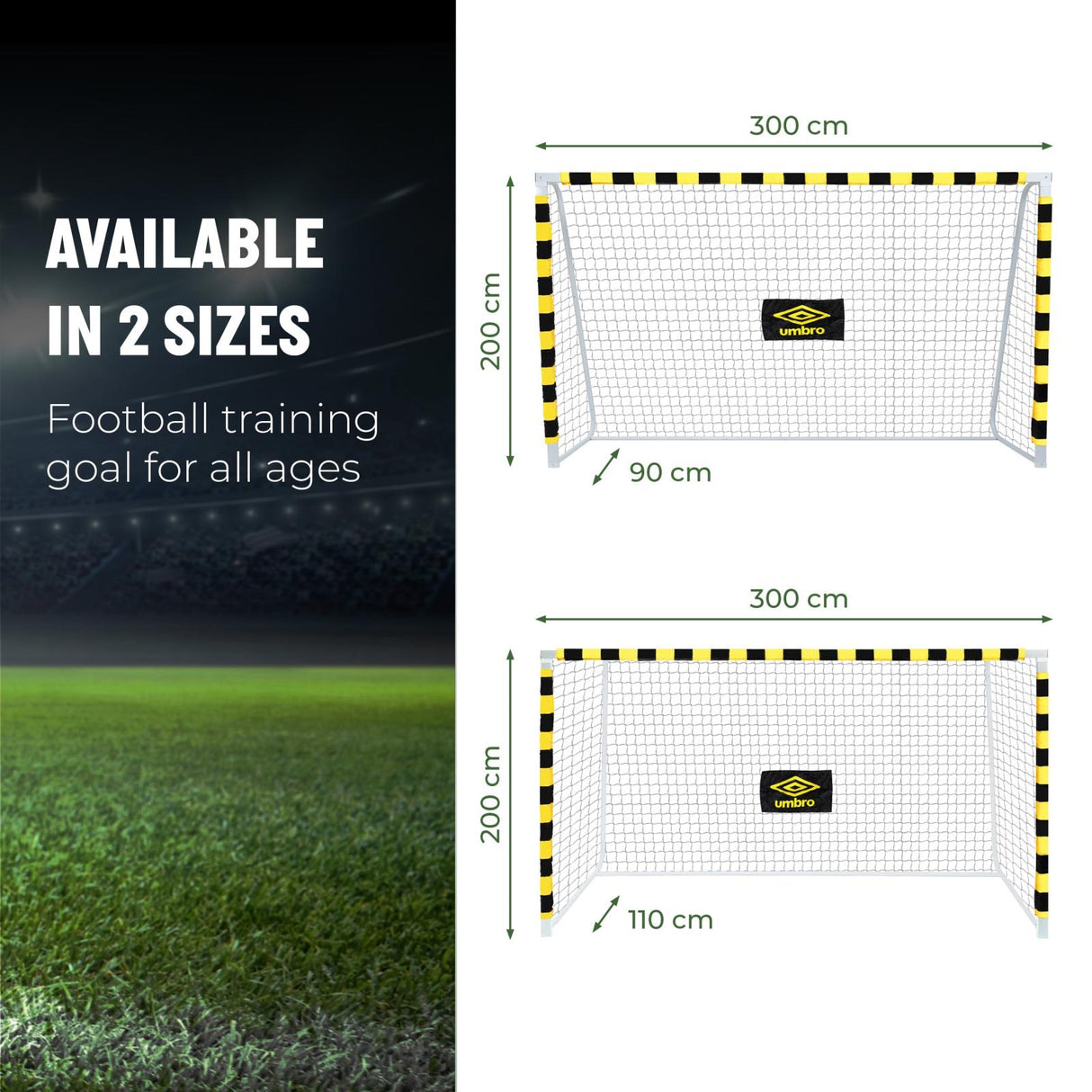 Umbro Voetbaldoel 300x200 cm - Zwart/Geel - maximondo