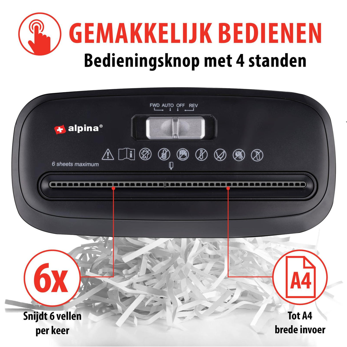 alpina Papierversnipperaar 190W Zwart - maximondo