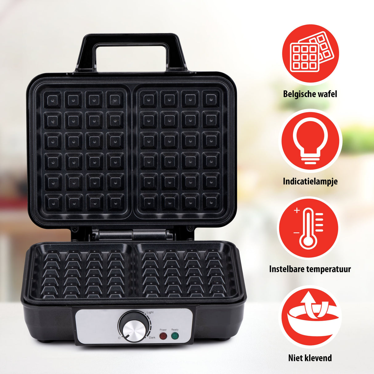 alpina Wafelijzer 1000W - Wafelmaker voor Brusselse Wafels - maximondo