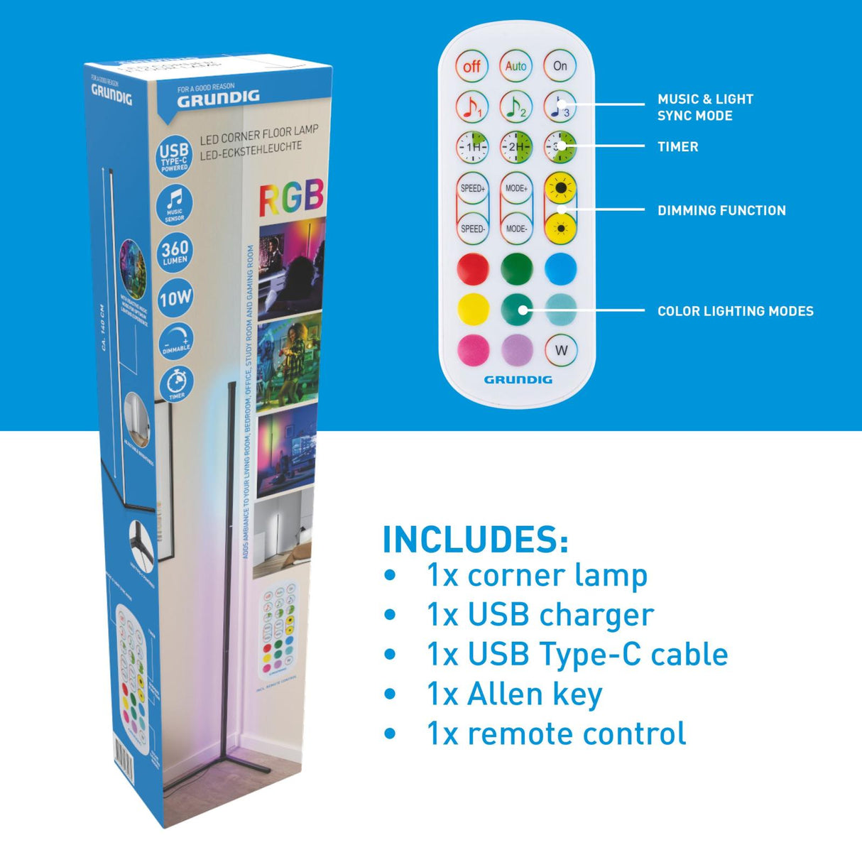 Grundig RGB Hoeklamp 140cm - maximondo