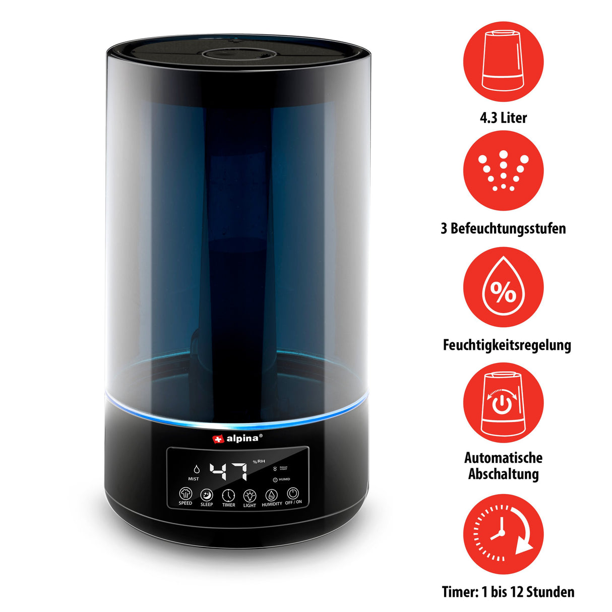 alpina Luchtbevochtiger 4.3L - Zwart