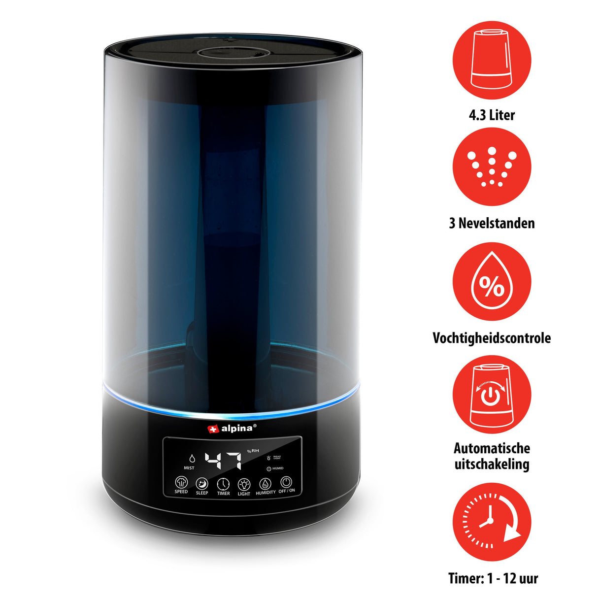 alpina Luchtbevochtiger 4.3L - Zwart