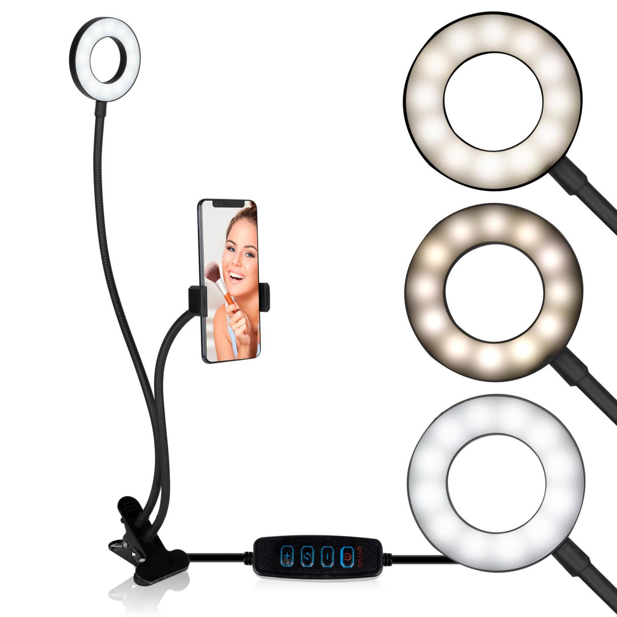 Selfie Studio Ringlamp met Klem 2 in-1 - maximondo