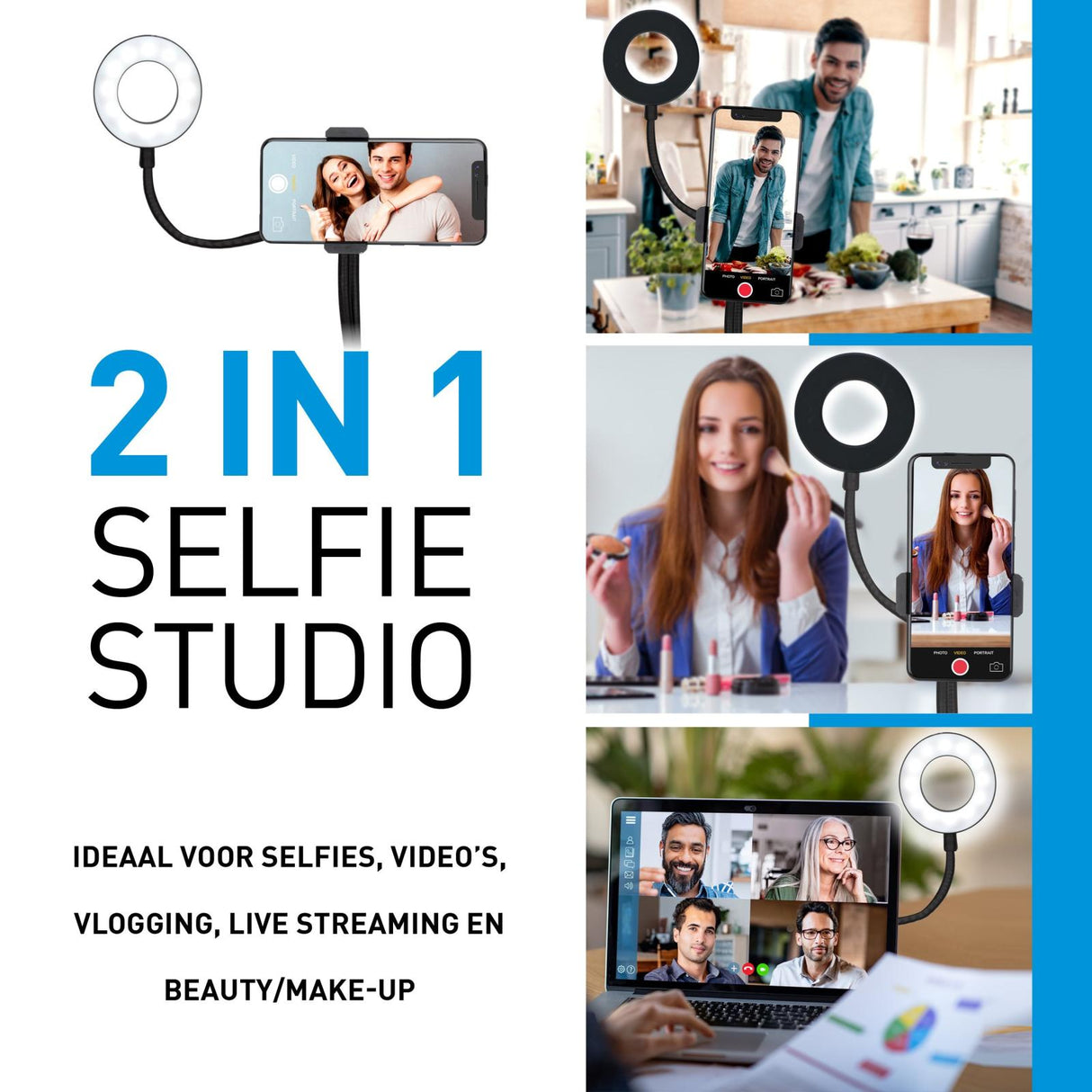 Selfie Studio Ringlamp met Klem 2 in-1 - maximondo