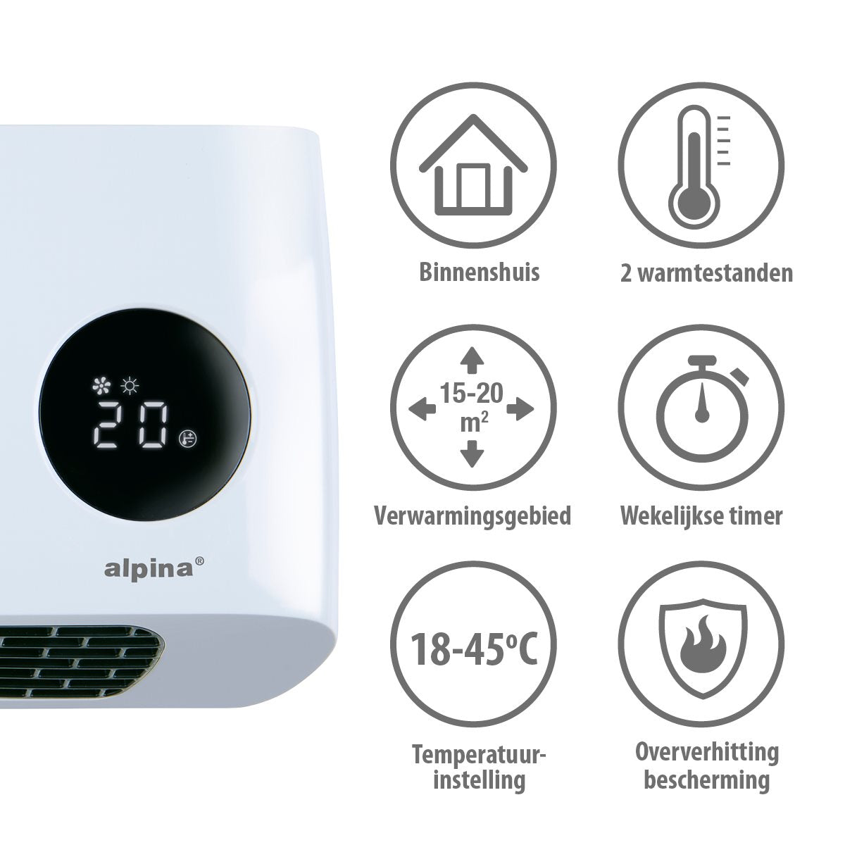 alpina wandverwarming en ventilator PTC keramisch 2000W - maximondo