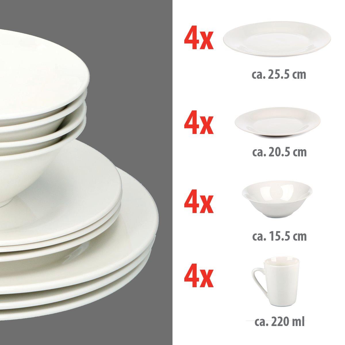 alpina Serviesset 16-Delig - 4 Personen - Wit - maximondo