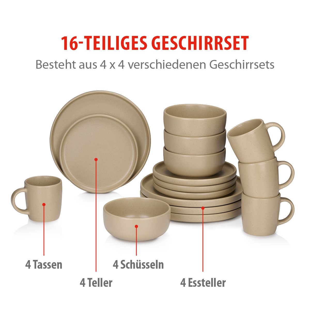 alpina Serviesset 16Delig - Aardewerk - Zand - maximondo