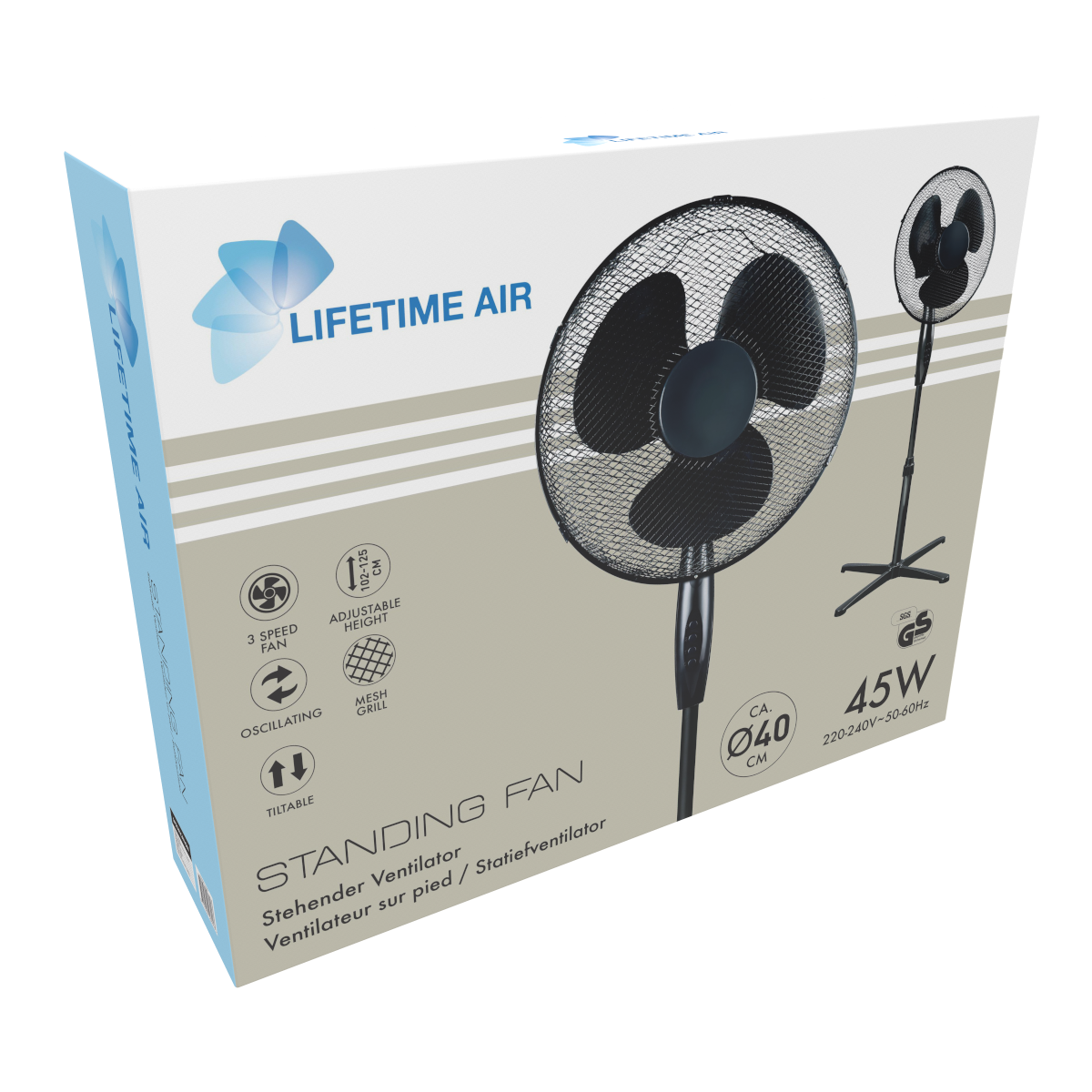 Lifetime Air Statiefventilator 45W - Zwart