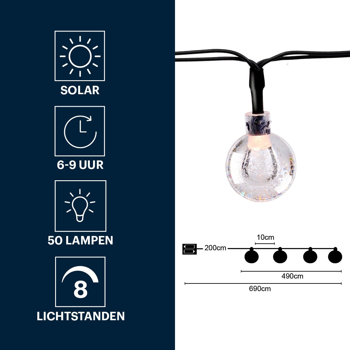 Grundig Solar Lichtslinger 6,9M - 50 LED Bollen - maximondo
