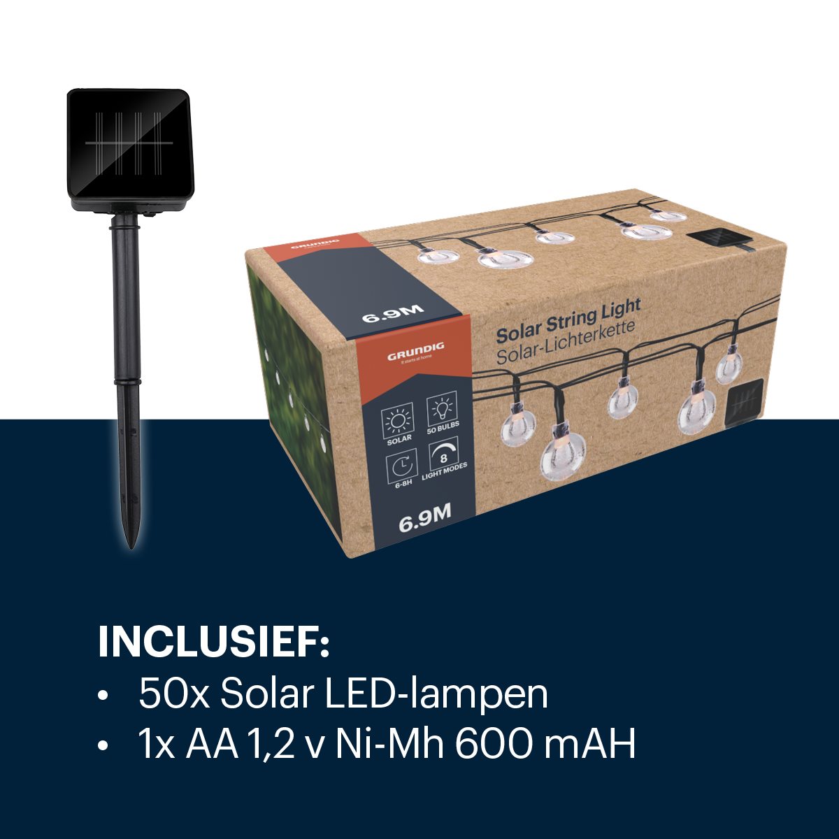 Grundig Solar Lichtslinger 6,9M - 50 LED Bollen - maximondo