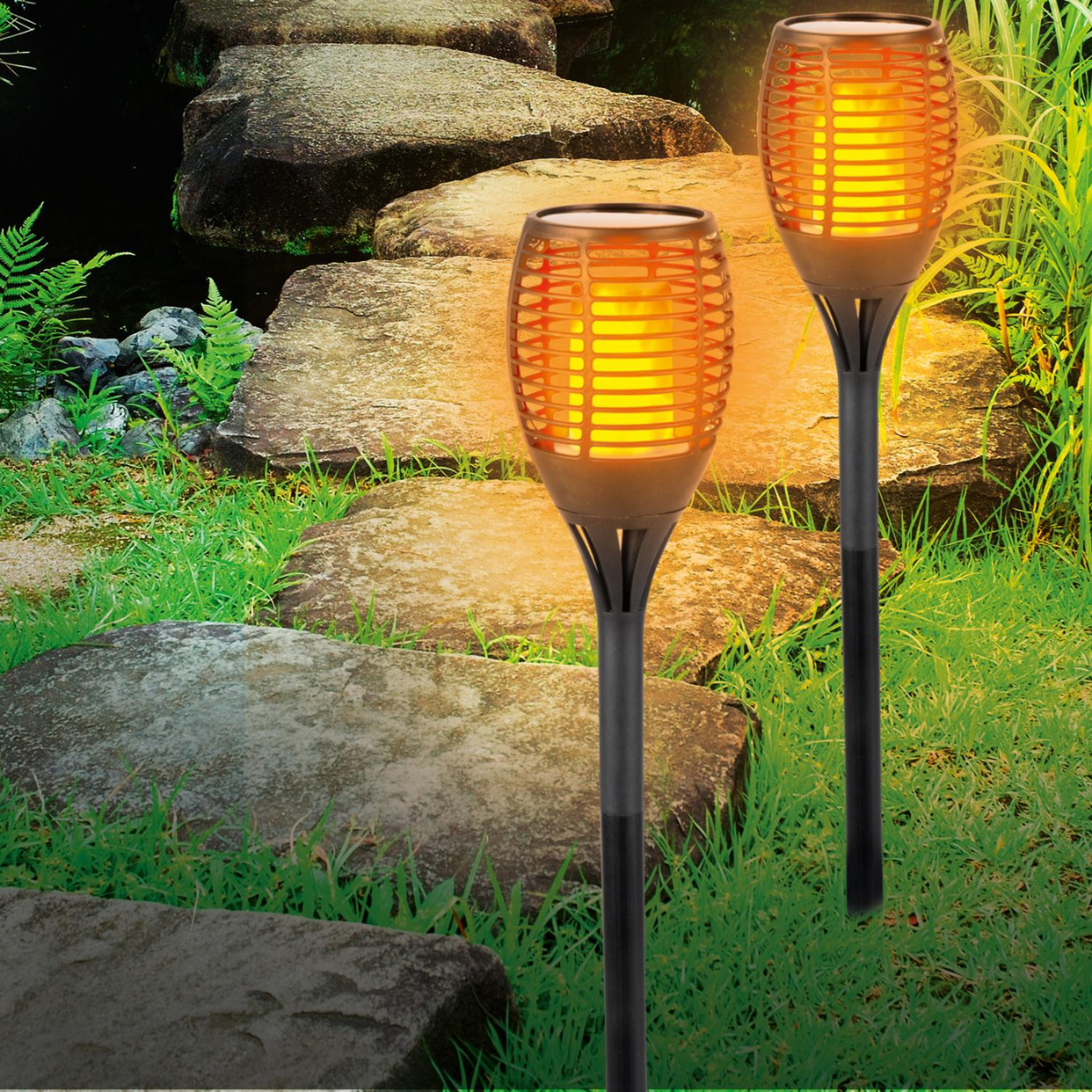 Grundig Tuinlamp solar 72 LED's vlameffect Ø12cm x 77cm hoog - maximondo